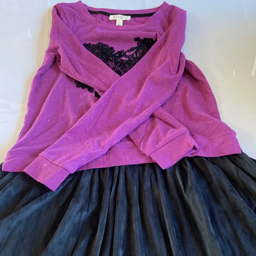 Girls purple sparkle dress with velvet bottom